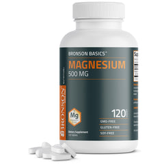Bronson Magnesium 500mg tablet front view for daily wellness support.