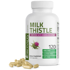 Bronson Milk Thistle bottle close-up for liver support and antioxidant potential.