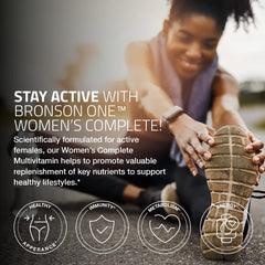 Bronson ONE Women’s Complete label showing key vitamins and cGMP quality.