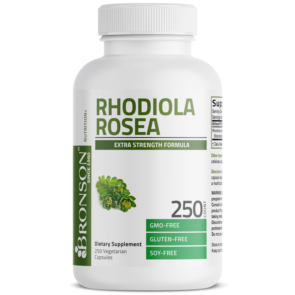 Bronson Rhodiola Rosea vegetarian capsules bottle for mood and stress support.