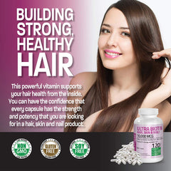 Bronson Ultra Biotin packaging front shows Non-GMO and gluten-free