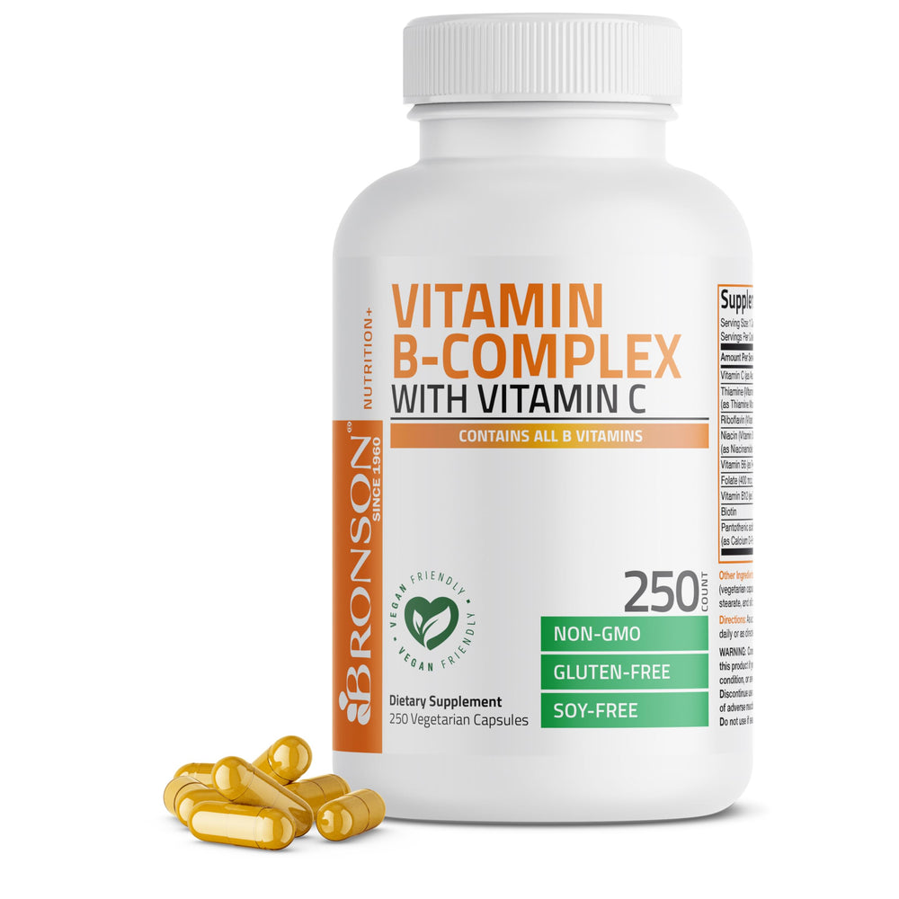 Bronson Vitamin B Complex bottle showing comprehensive B vitamins for daily energy support