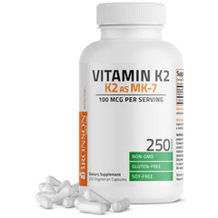 Bronson Vitamin K2 MK-7 100 mcg bottle promotes calcium transport to bones