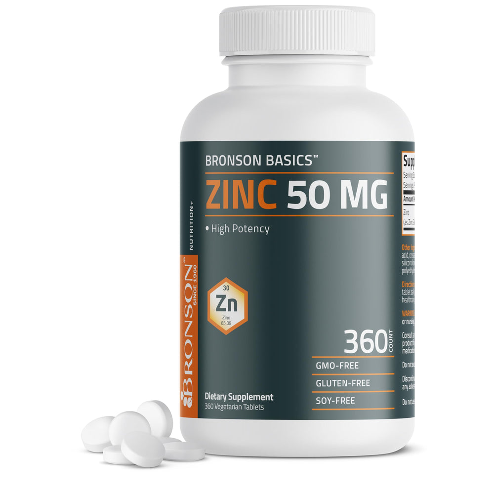 Bronson Zinc 50mg bottle front, signaling a daily immune-support supplement