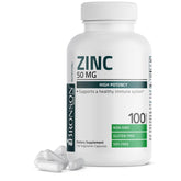 Bronson Zinc 50mg Complex bottle front showing potent immune support and vegan formula