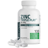 Bronson Zinc Triple Play bottle front showing triple zinc coverage for immune support