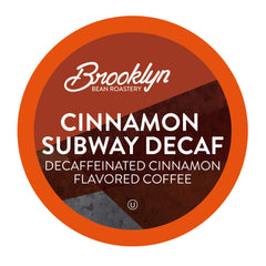 Brooklyn Beans Cinnamon Subway decaf pods for Keurig brew a warm, spicy-sweet cup.