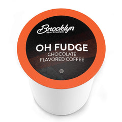 Closeup of Brooklyn Beans Oh Fudge coffee pod showing rich chocolate flavor.