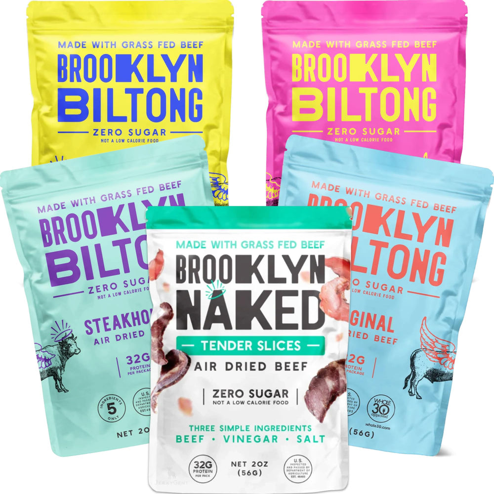 Brooklyn Biltong Original pack shows high-protein on-the-go snack.