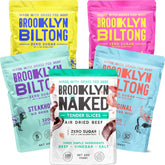 Brooklyn Biltong Original pack shows high-protein on-the-go snack.