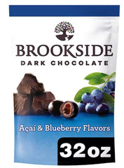Brookside dark chocolate with acai and blueberry in a 32 oz jar for sharing and everyday treats.