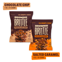 Brownie Brittle salted caramel bag 1oz with sea salt for a sweet-salty treat.