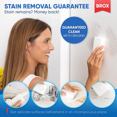BROX Magic Eraser used on multiple surfaces for versatile cleaning results.