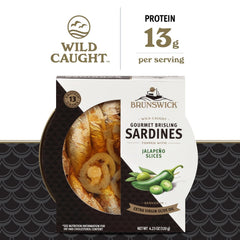 Brunswick sardines served on toast with jalapeño slices.