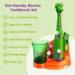 Brusheez animal-themed brush cover protects bristles between uses.