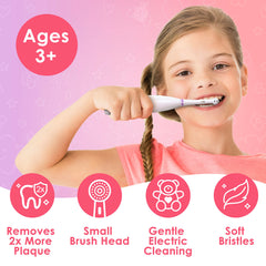 Brusheez Sparkle toothbrush held by a child, easy grip for kids.