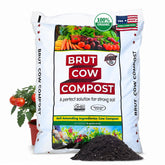 BRUT WORM FARMS Brut Cow Compost packaging shows nutrient-rich soil for thriving vegetables.