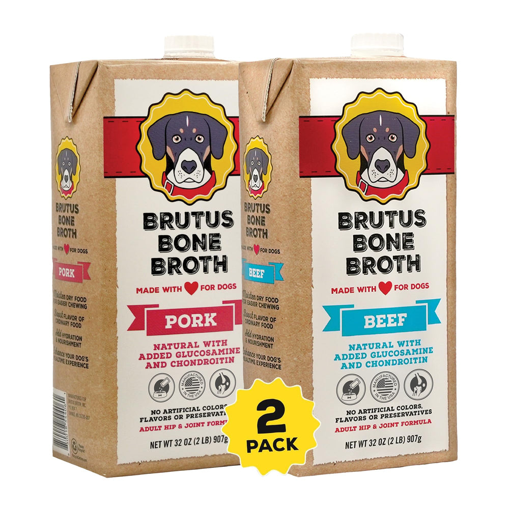 Brutus Bone Broth pour into dog bowl for hydration and flavor enhancement