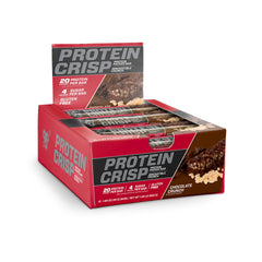 BSN Protein Crisp Bar Chocolate Crunch pack demonstrates macro-friendly on-the-go option.