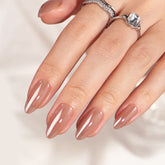BTArtbox Almond Chrome nails close-up with glossy salon-like shine
