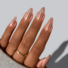 BTArtbox Almond Chrome nails soft gel feel on natural nail bed
