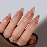 BTArtbox almond nails with 3D gold lines for salon-like home wear