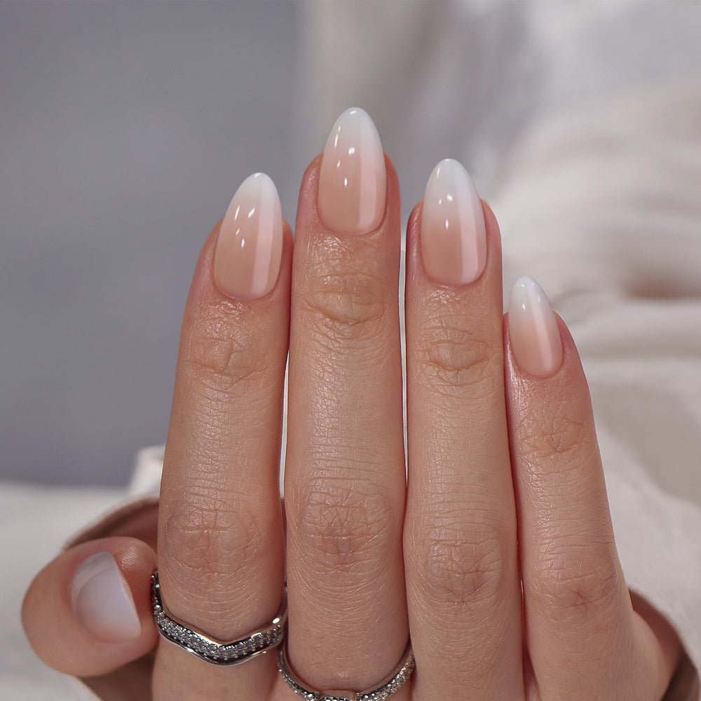 BTArtbox Almond Press-On Nails in Vanilla Cream front view show natural look
