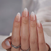 BTArtbox Almond Press-On Nails in Vanilla Cream front view show natural look