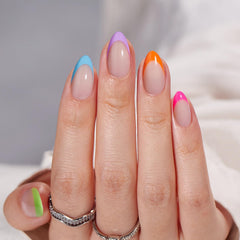 BTArtbox colorful almond press-on nails in vibrant hues for quick glam