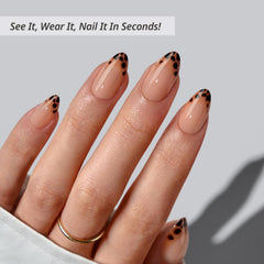 BTArtbox Espresso Leopard kit contents with glue and tabs simplify at-home mani applications.