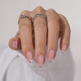 BTArtbox French Tip nails almond chrome silver finish for quick glam manicures