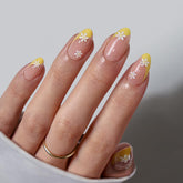 BTArtbox Daisy short almond press-on nails for quick at-home manicure with gel glue