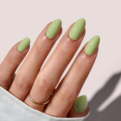 BTArtbox almond pastel green press-on nails collection shows natural length and easy wear.