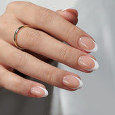 BTArtbox press on nails short almond nude with French tip for salon-like finish.