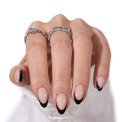 BTArtbox press on nails short in black French finish for a chic at-home manicure.
