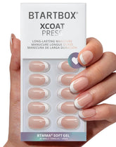 BTArtbox press-on nails short oval white French tips close-up for a natural look.