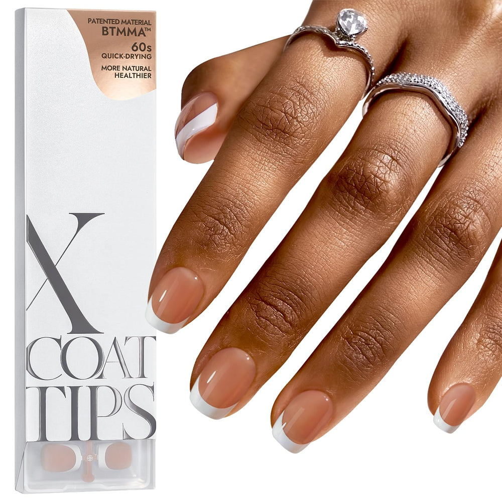 BTArtboxnails XCOATTIPS brown extra short square french tip nails for quick at-home manicure
