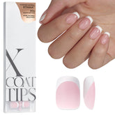 BTArtboxnails XCOATTIPS pink French nails, extra short square, easy at-home manicure.