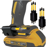 BT//FX drill bit holder mounted on a DeWalt drill side-mount for fast bit changes