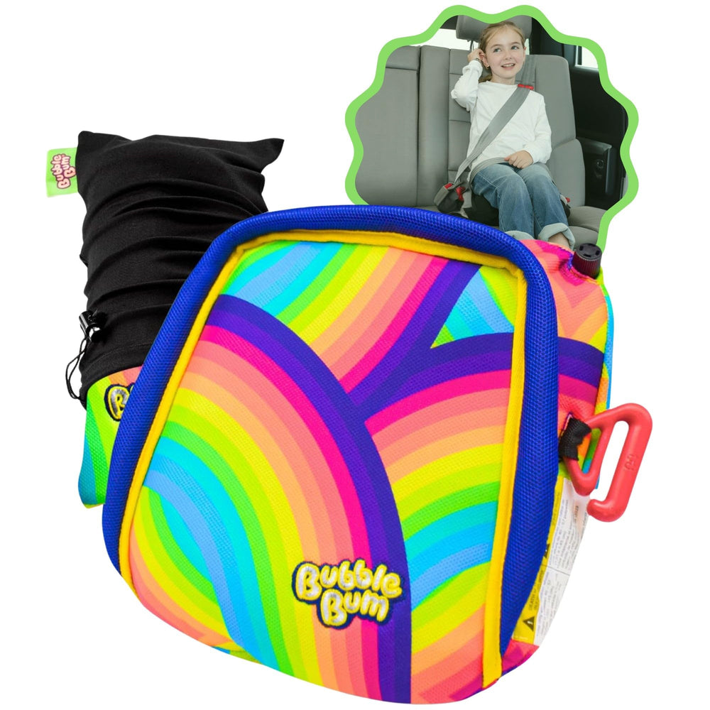 BubbleBum booster seat inflated for travel-friendly comfort on the go.
