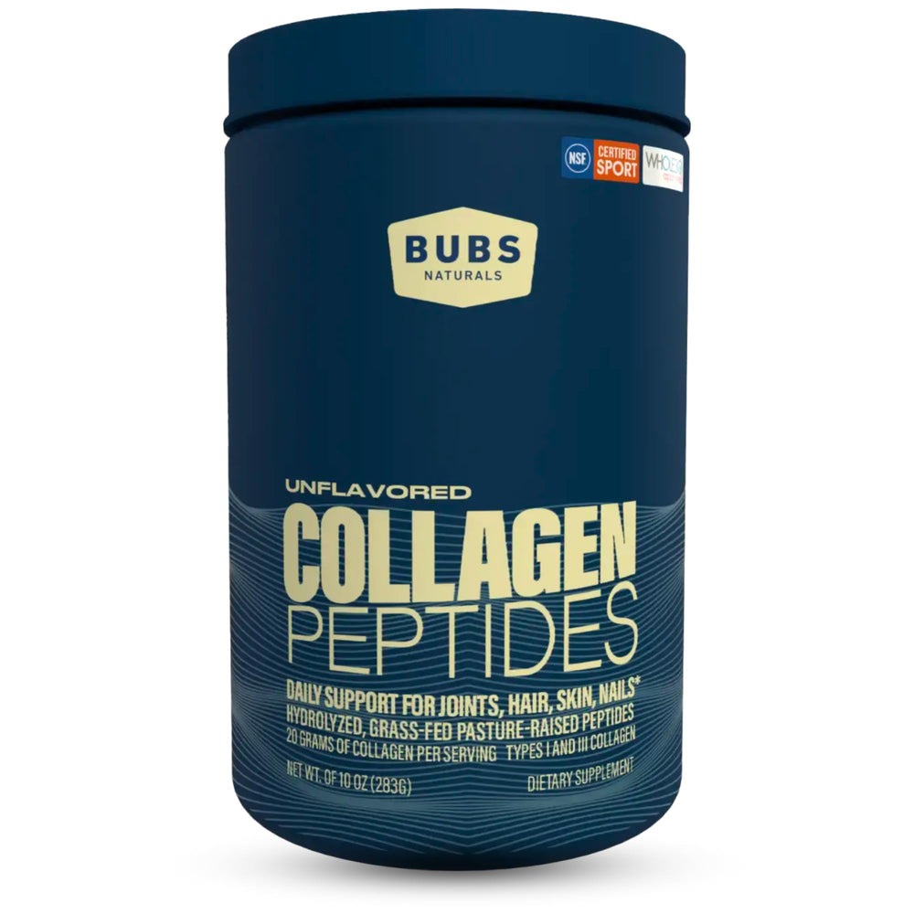 BUBS Naturals collagen powder front view, unflavored, ready for daily use.