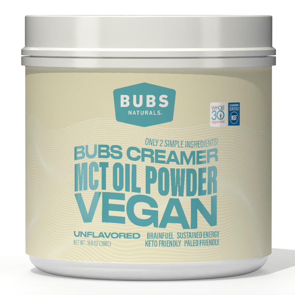 BUBS Naturals MCT Oil Powder bottle front showing clean energy option