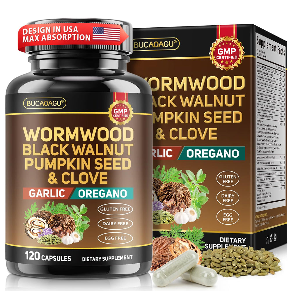 BUCAOAGU wormwood blend bottle promotes natural digestive balance.
