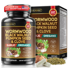 BUCAOAGU wormwood blend bottle promotes natural digestive balance.