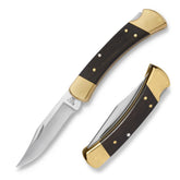 Buck Knives 110 Folding Hunter blade close-up, showing 420HC steel edge for durable cutting