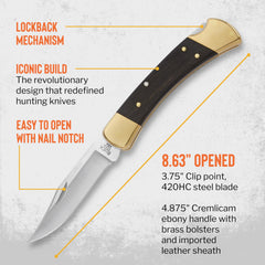 Buck Knives 110 Folding Hunter lockback mechanism in use for secure blade deployment