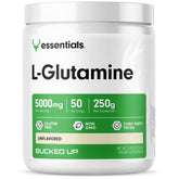 Bucked Up L-Glutamine powder jar ready for post-workout mixing.