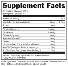 Closeup of Bucked Up Red Raz label highlighting transparent nutrition and flavor without sugar