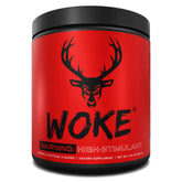 Bucked Up Woke high-stim pre-workout bottle ready for intense training sessions.