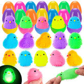 Budbof 24-pack Easter eggs with LED chick puffer balls brighten egg hunts.